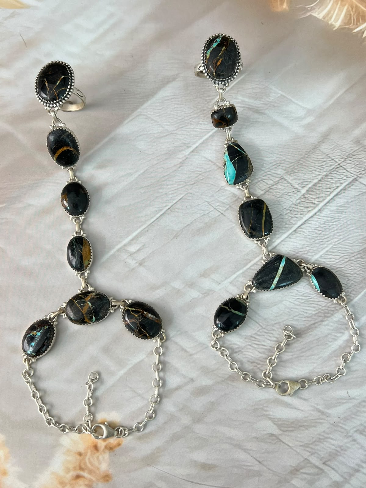 Handmade Sterling Silver Blackjack Turquoise Collection: Hand Harness Signed Nizhoni