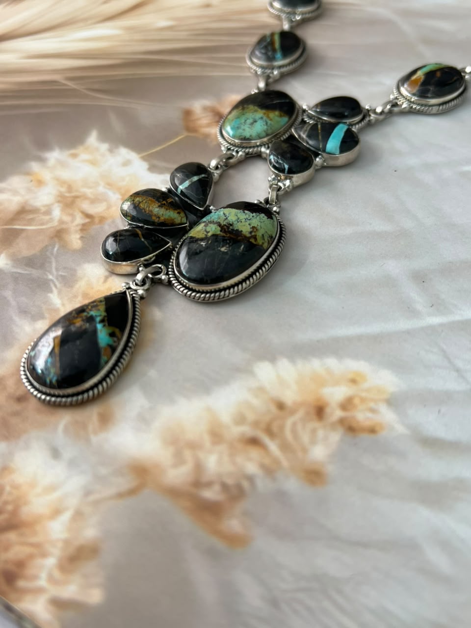 Handmade Sterling Silver Blackjack Turquoise Collection: Necklace Signed Nizhoni