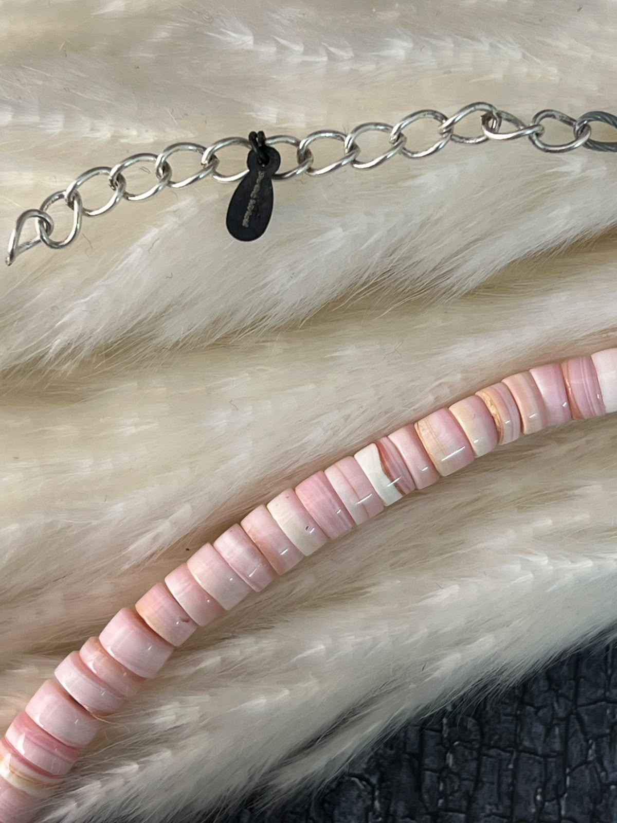 Handmade Sterling Silver Queen Pink Conch Collection: Beaded Necklace Signed Nizhoni (2)