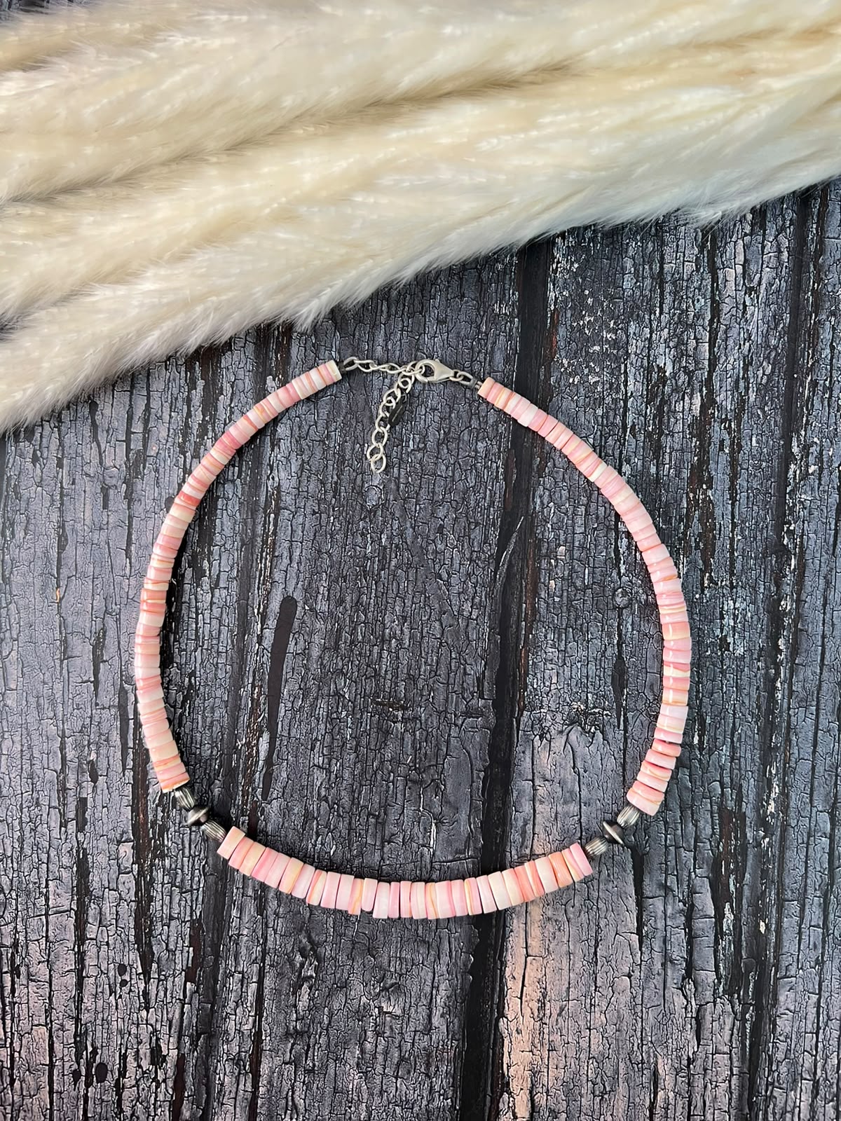 Handmade Sterling Silver Queen Pink Conch Collection: Beaded Necklace Signed Nizhoni (2)
