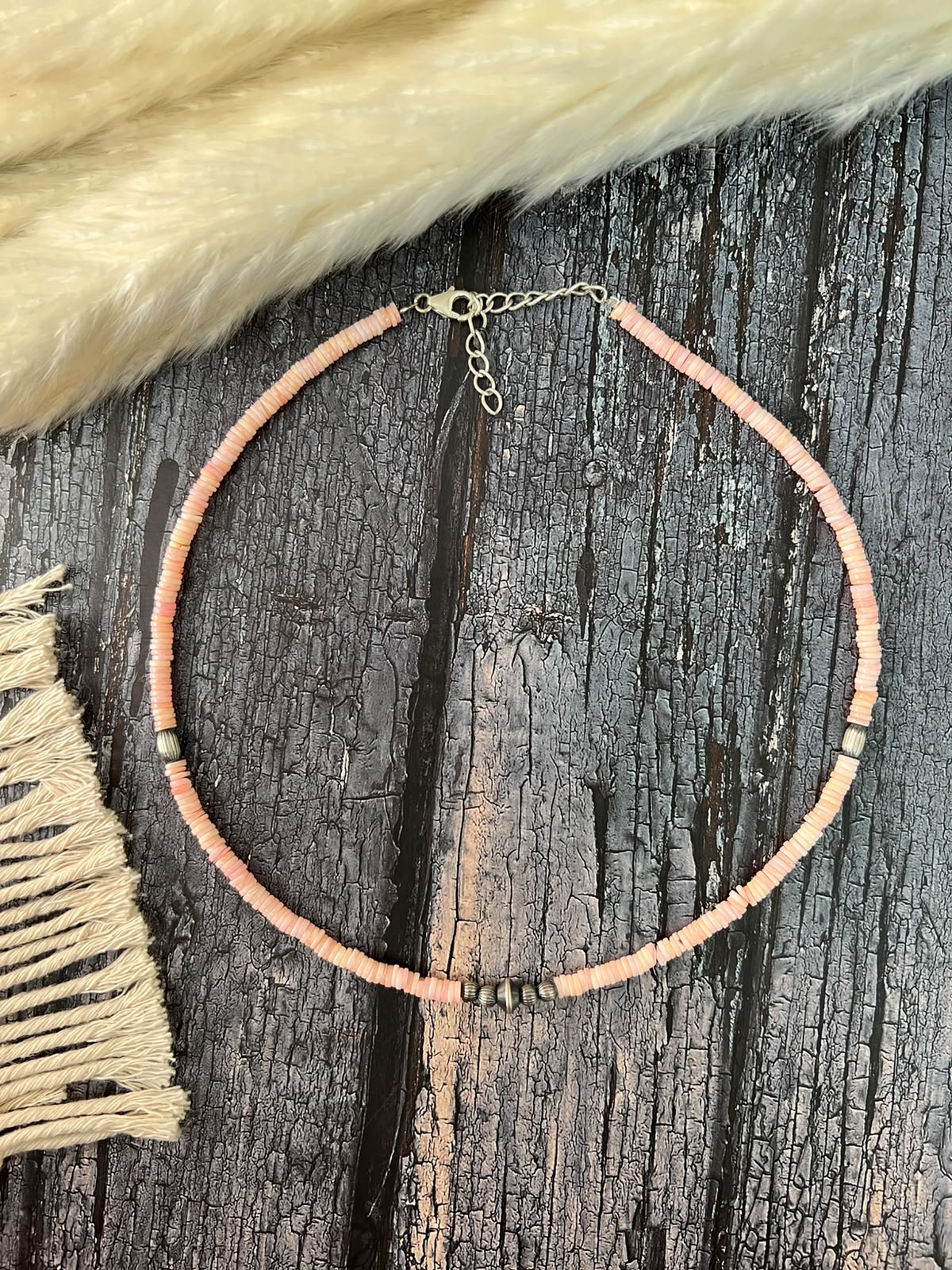 Handmade Sterling Silver Queen Pink Conch Collection: Beaded Necklace Signed Nizhoni (6)