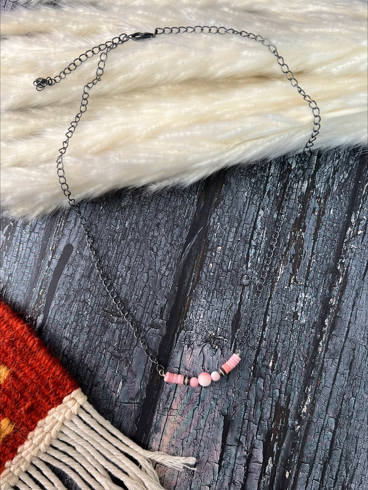 Handmade Sterling Silver Queen Pink Conch Collection: Beaded Necklace Signed Nizhoni