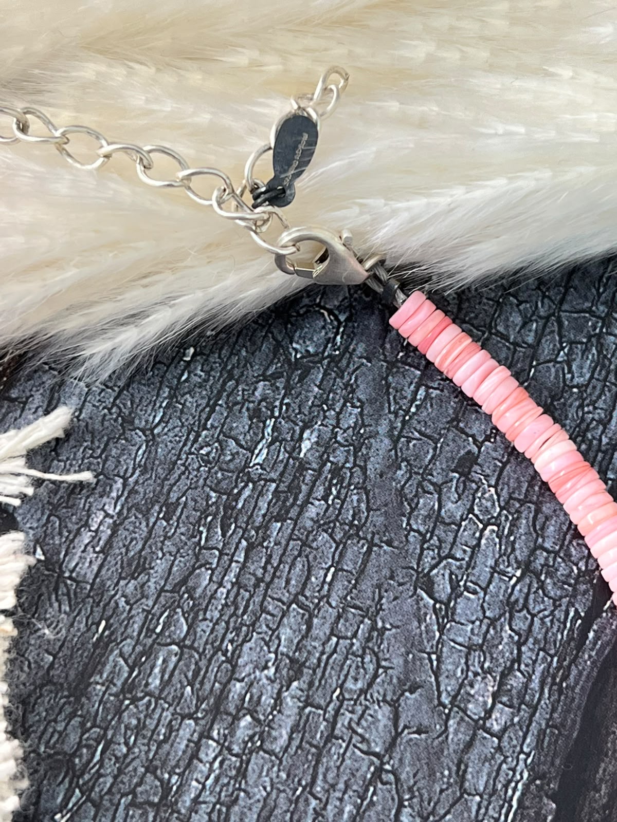 Handmade Sterling Silver Queen Pink Conch Collection: Beaded Anklet "Signed Nizhoni"
