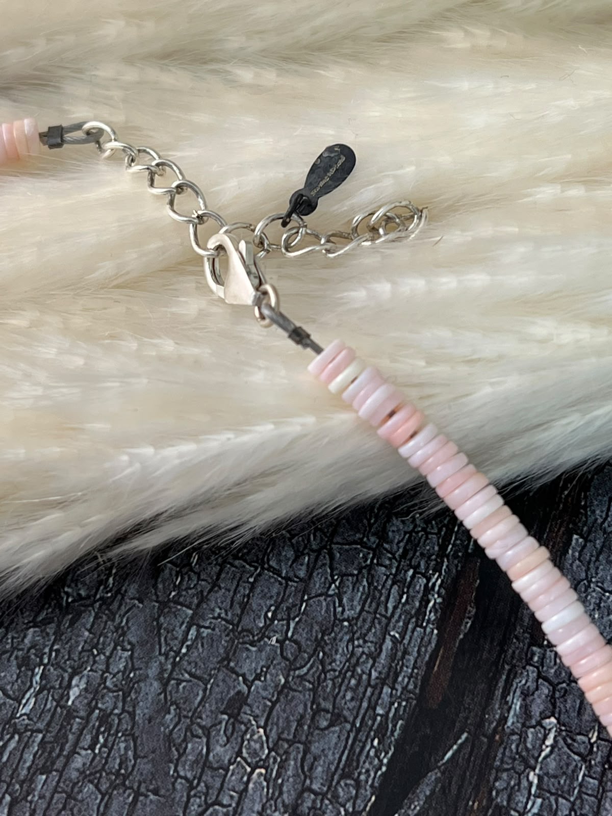 Handmade Sterling Silver Queen Pink Conch Collection: Beaded Necklace Signed Nizhoni