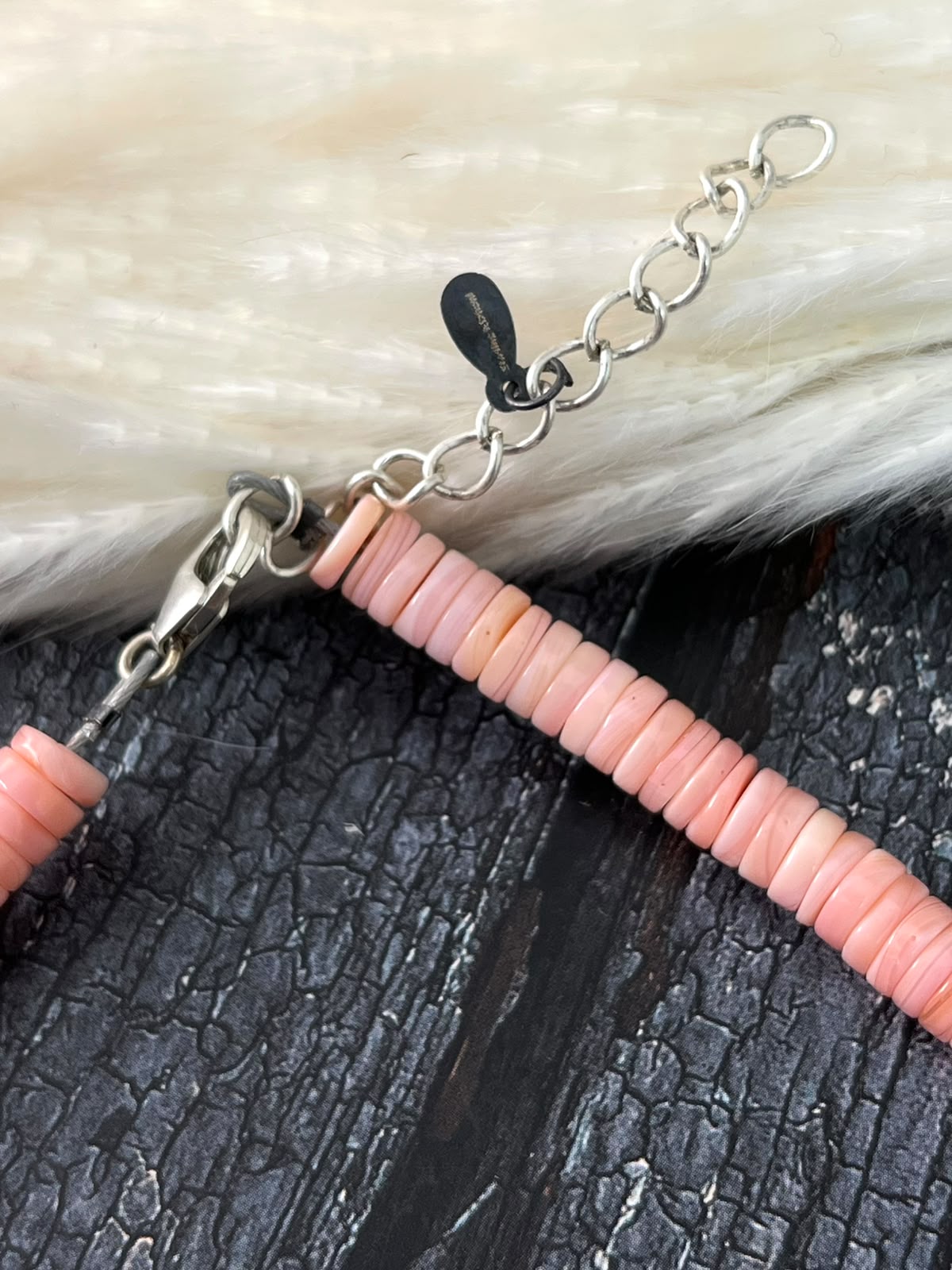 Handmade Sterling Silver Queen Pink Conch Collection: Beaded Necklace and Earrings Set Signed Nizhoni (1)