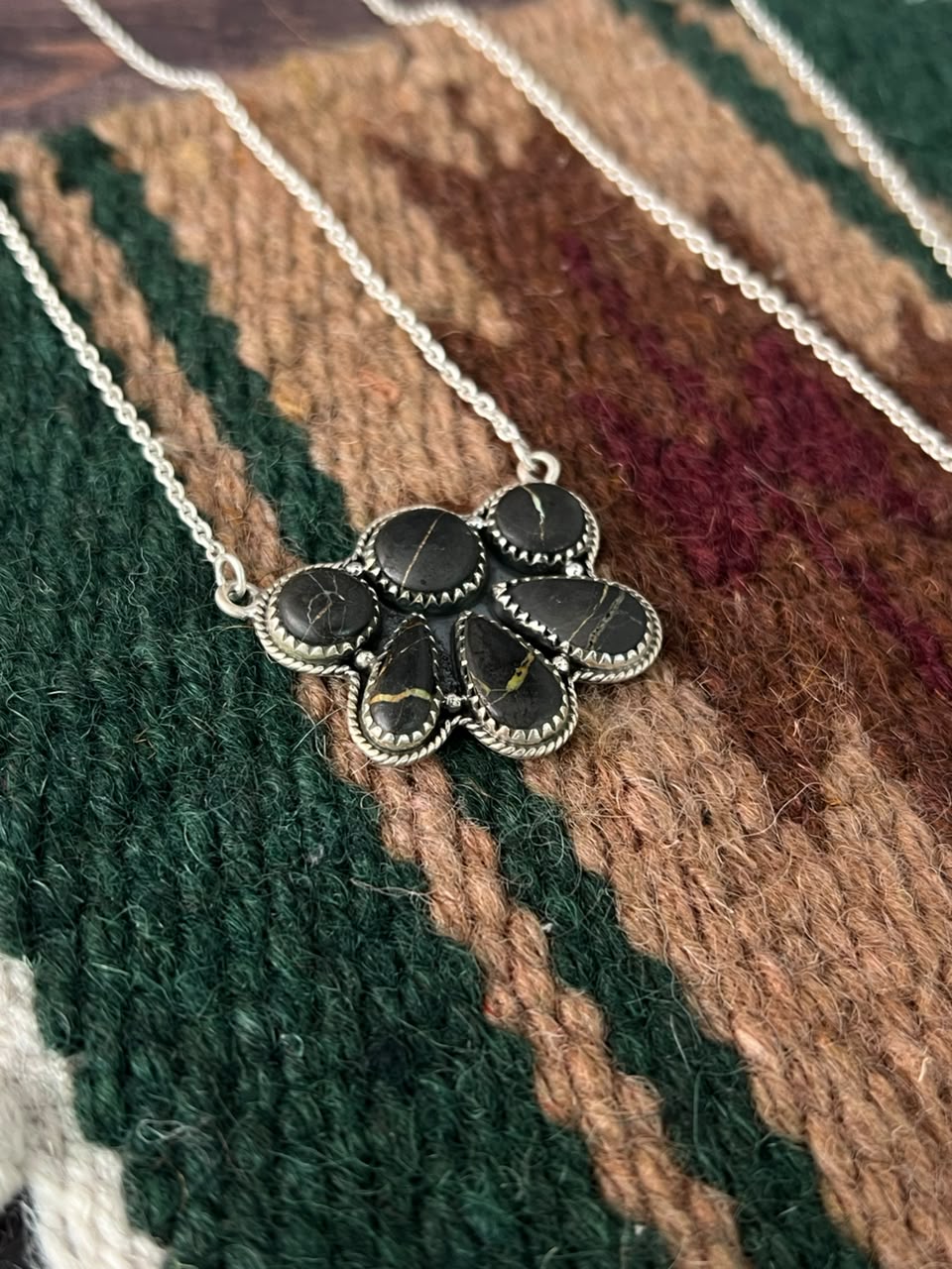 Handmade Sterling Silver Blackjack Turquoise Collection: Necklace Signed Nizhoni