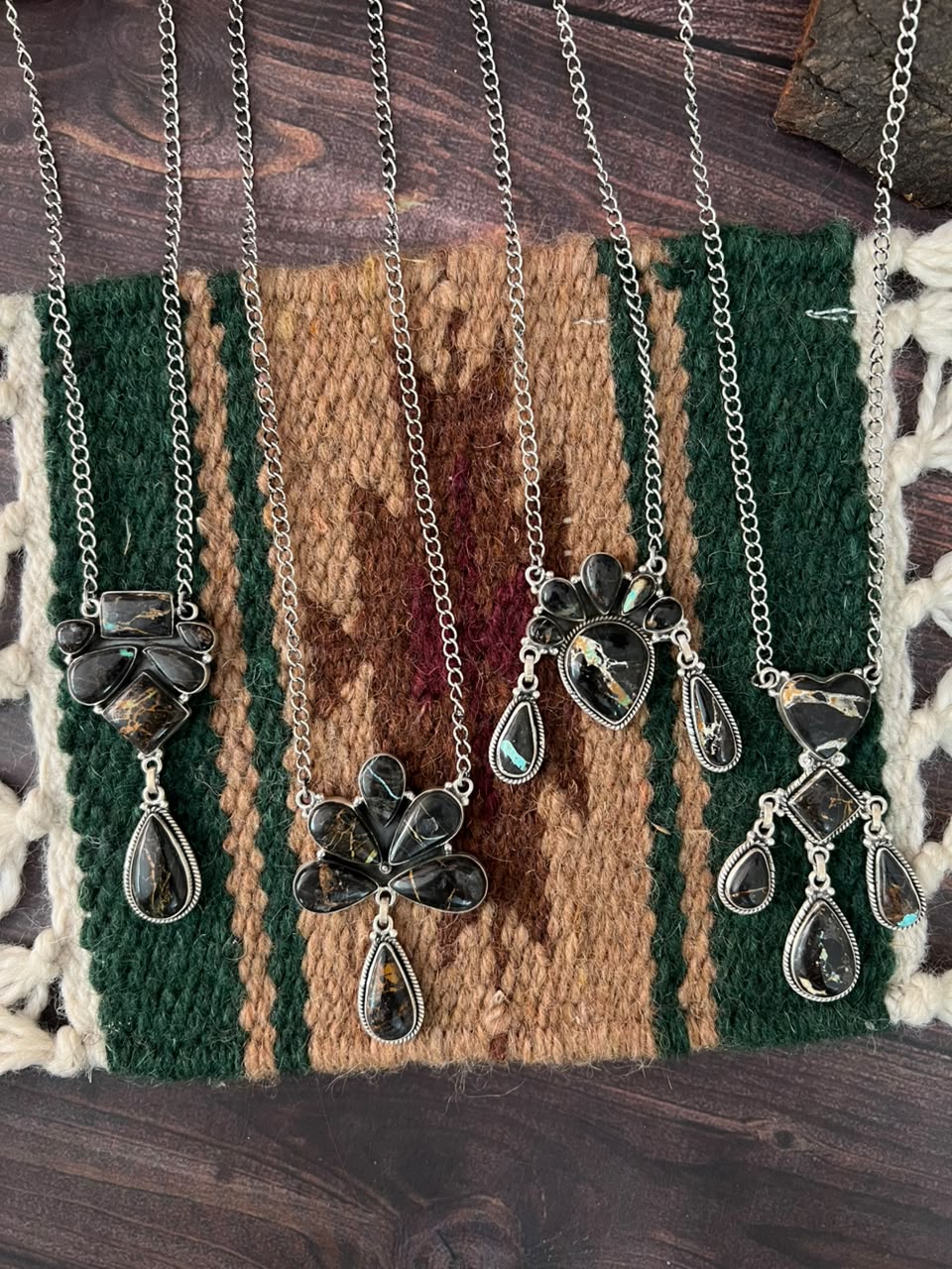Handmade Sterling Silver Blackjack Turquoise Collection: Necklace Signed Nizhoni
