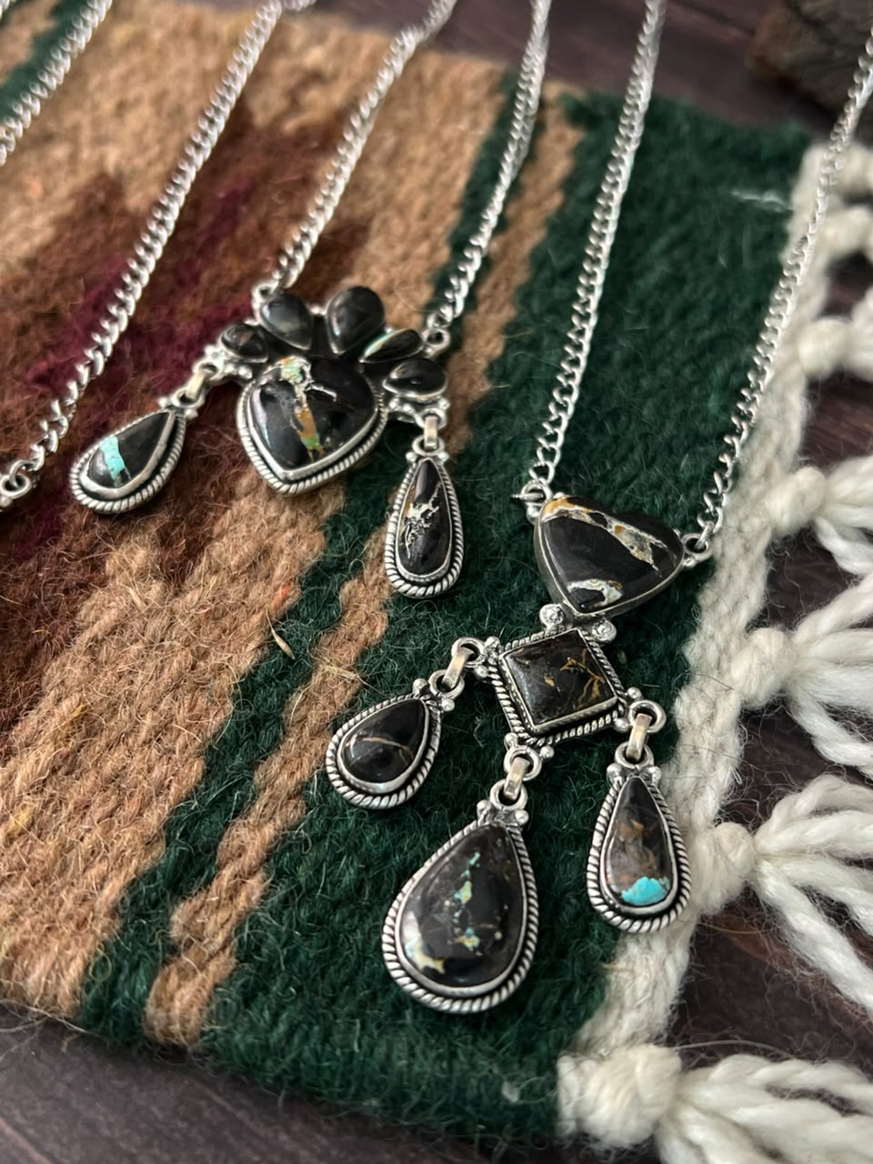 Handmade Sterling Silver Blackjack Turquoise Collection: Necklace Signed Nizhoni