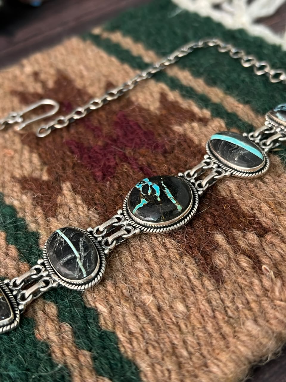 Handmade Sterling Silver Blackjack Turquoise Collection: Choker Necklace Signed Nizhoni