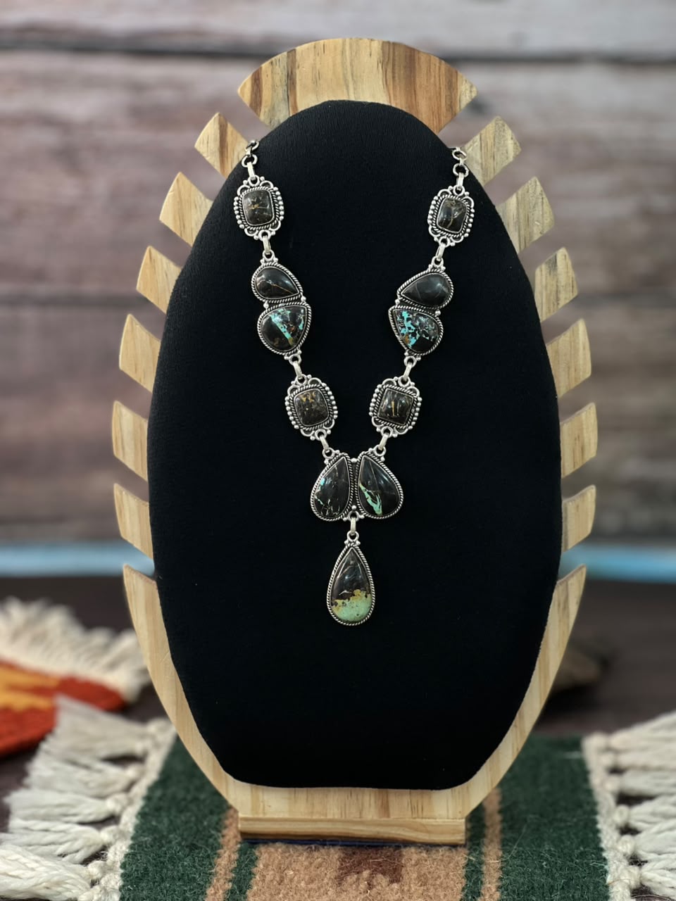 Handmade Sterling Silver Blackjack Turquoise Collection: Necklace Signed Nizhoni