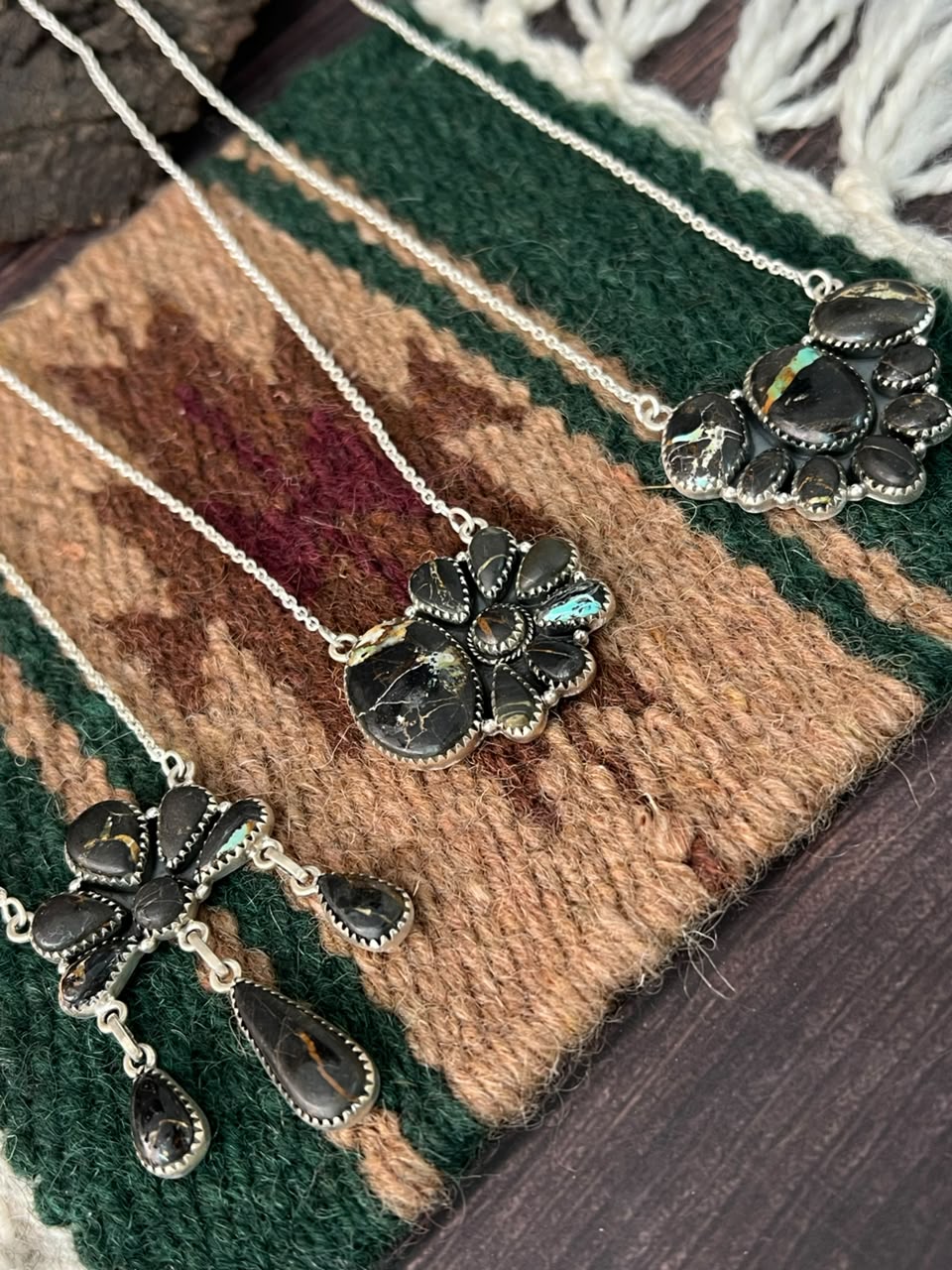 Handmade Sterling Silver Blackjack Turquoise Collection: Necklace Signed Nizhoni