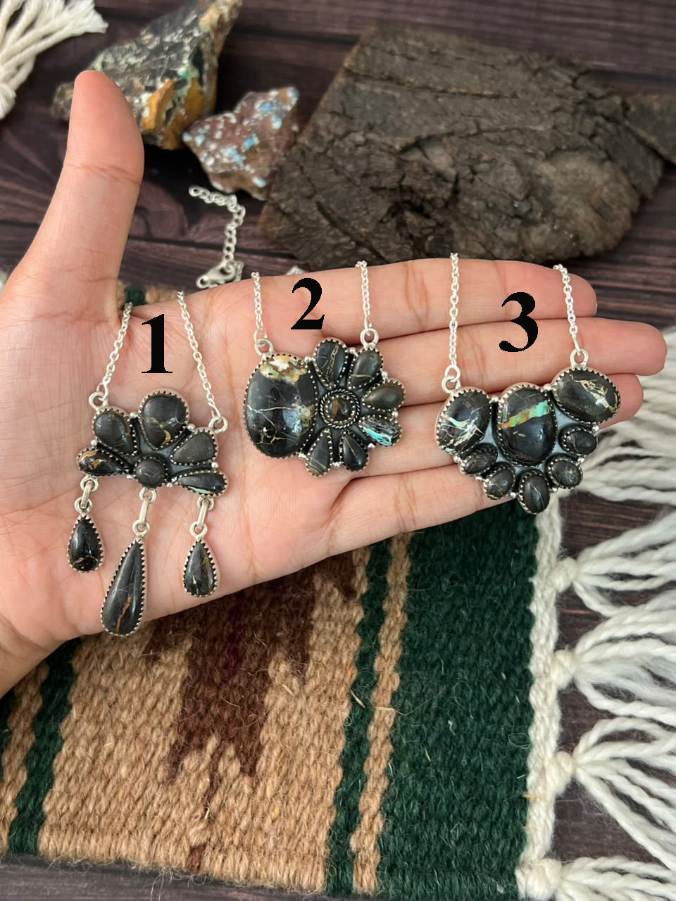Handmade Sterling Silver Blackjack Turquoise Collection: Necklace Signed Nizhoni