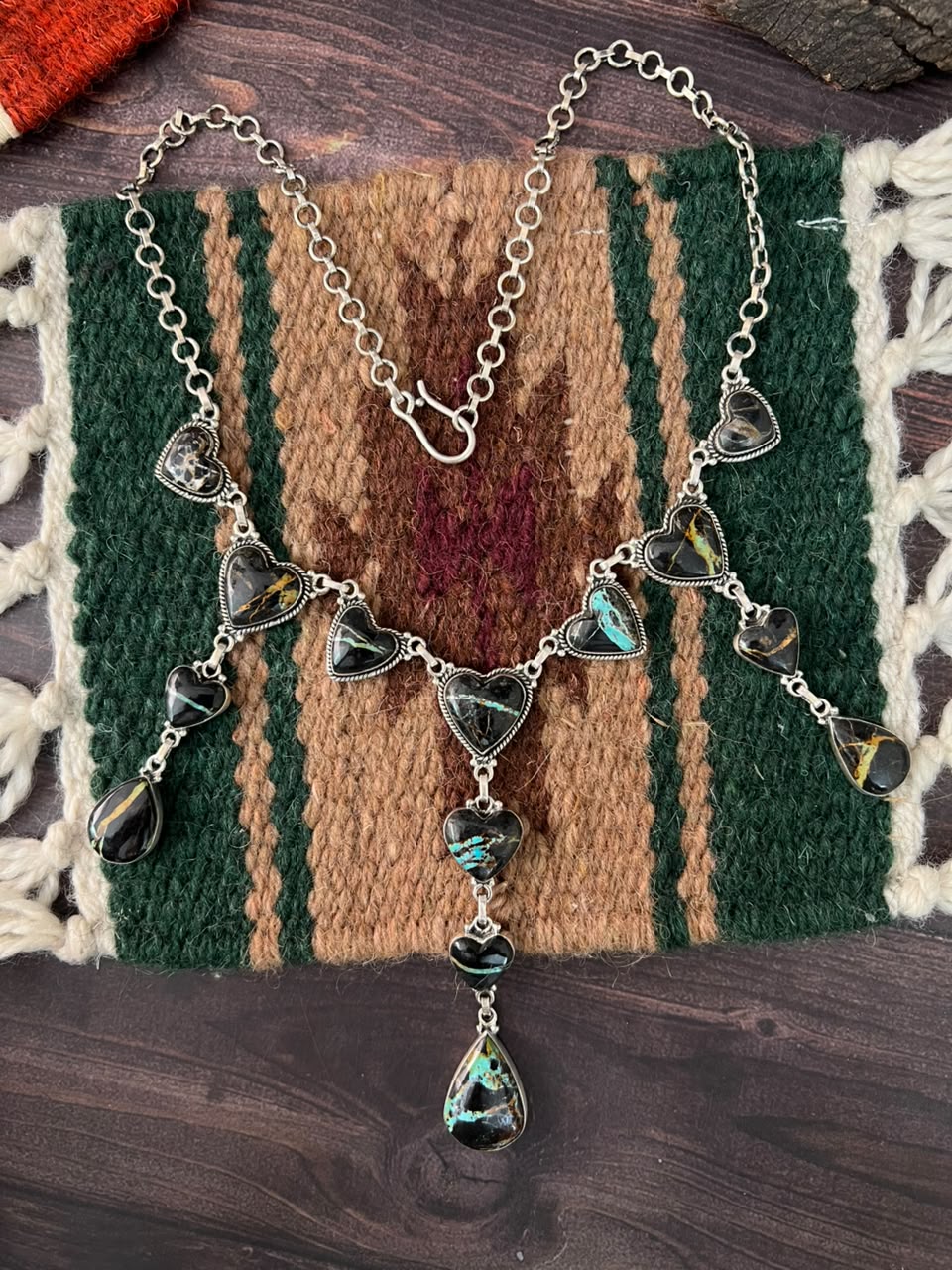 Handmade Sterling Silver Blackjack Turquoise Collection: Necklace Signed Nizhoni