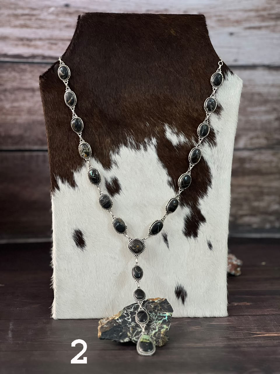 Handmade Sterling Silver Blackjack Turquoise Collection: 'Y Shaped' Necklace Signed Nizhoni