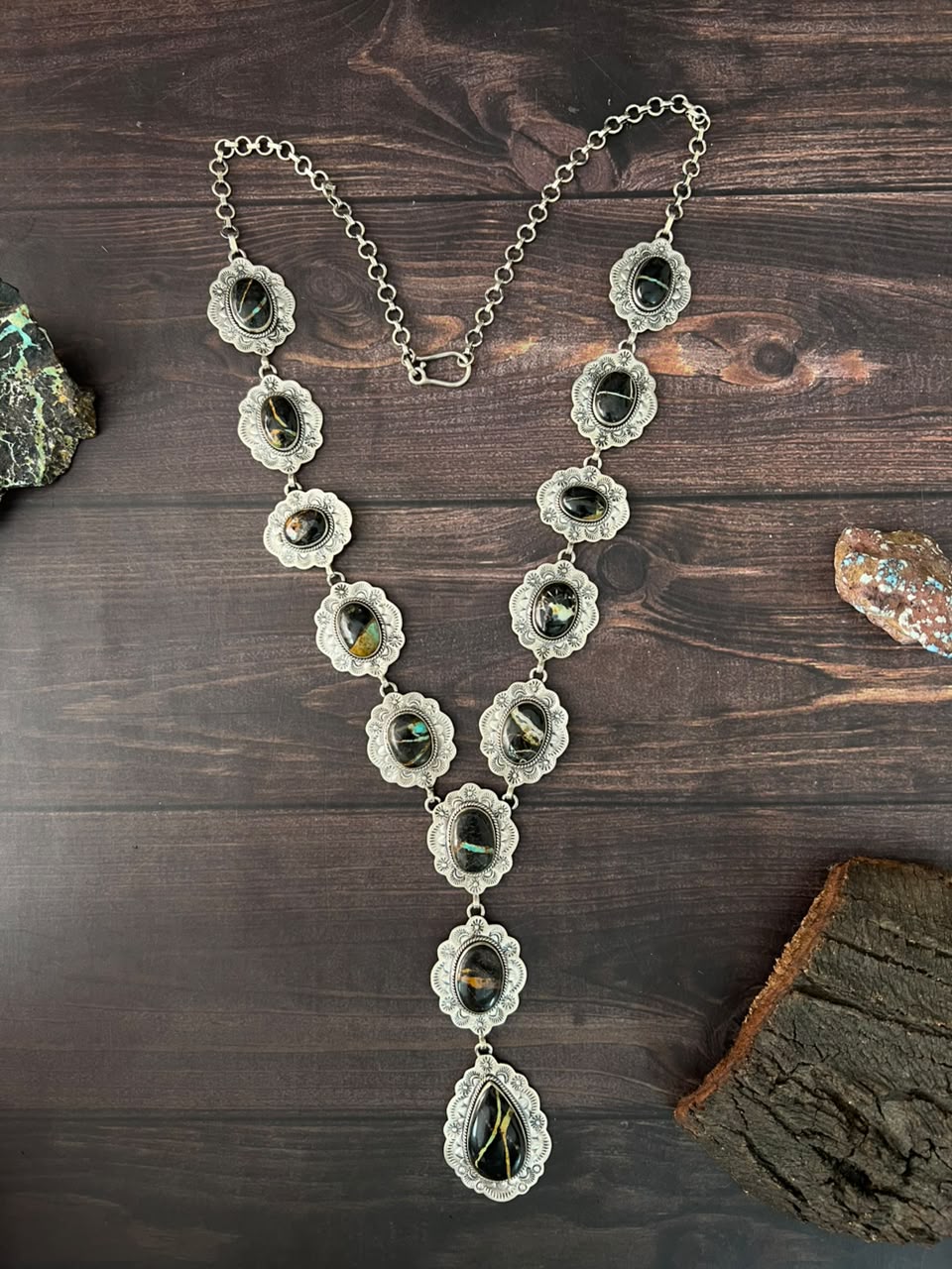 Handmade Sterling Silver Blackjack Turquoise Collection: Necklace Signed Nizhoni