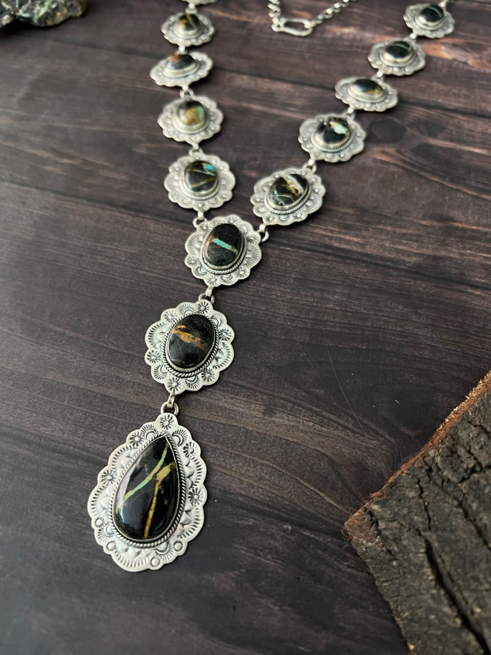 Handmade Sterling Silver Blackjack Turquoise Collection: Necklace Signed Nizhoni