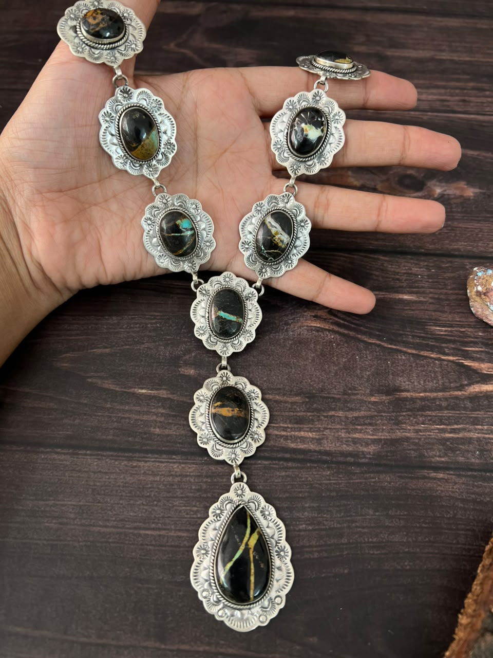 Handmade Sterling Silver Blackjack Turquoise Collection: Necklace Signed Nizhoni