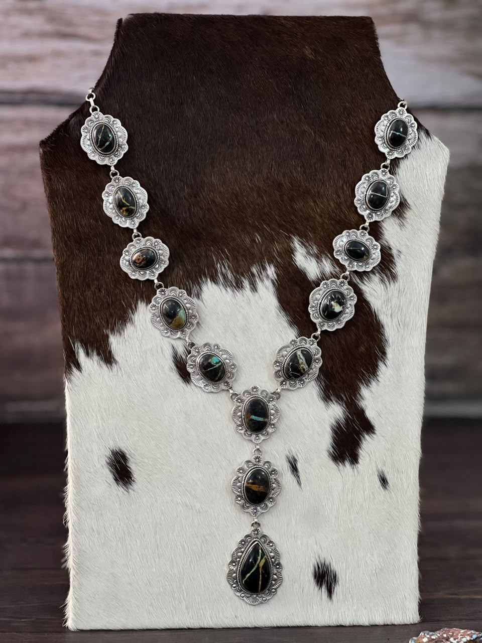 Handmade Sterling Silver Blackjack Turquoise Collection: Necklace Signed Nizhoni