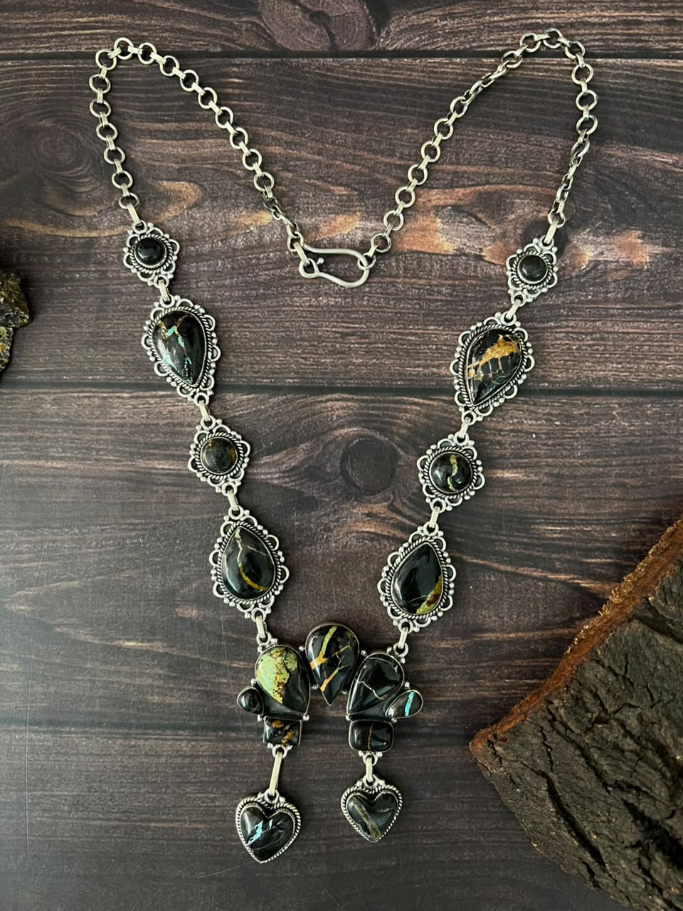 Handmade Sterling Silver Blackjack Turquoise Collection: Necklace Signed Nizhoni
