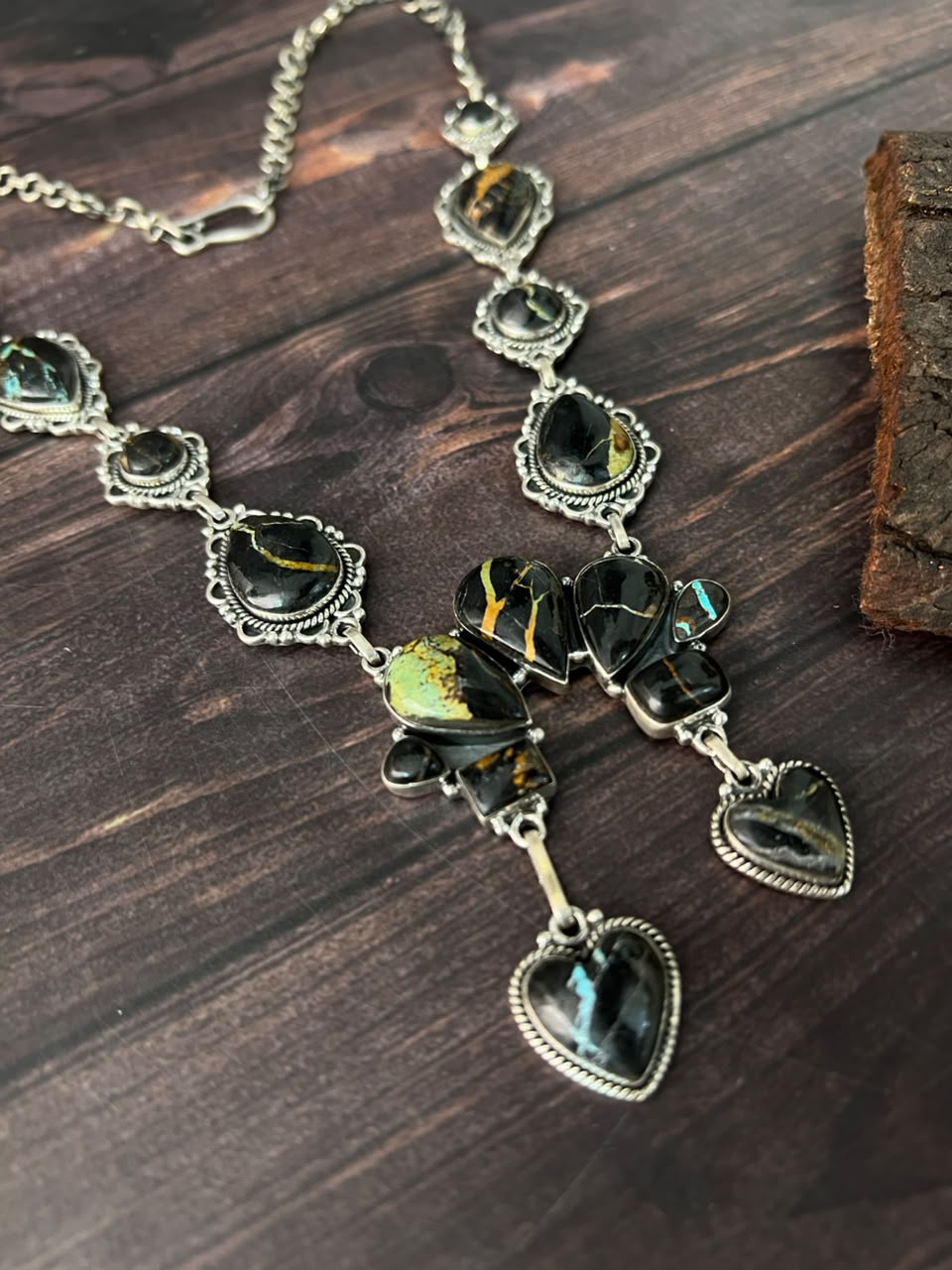 Handmade Sterling Silver Blackjack Turquoise Collection: Necklace Signed Nizhoni