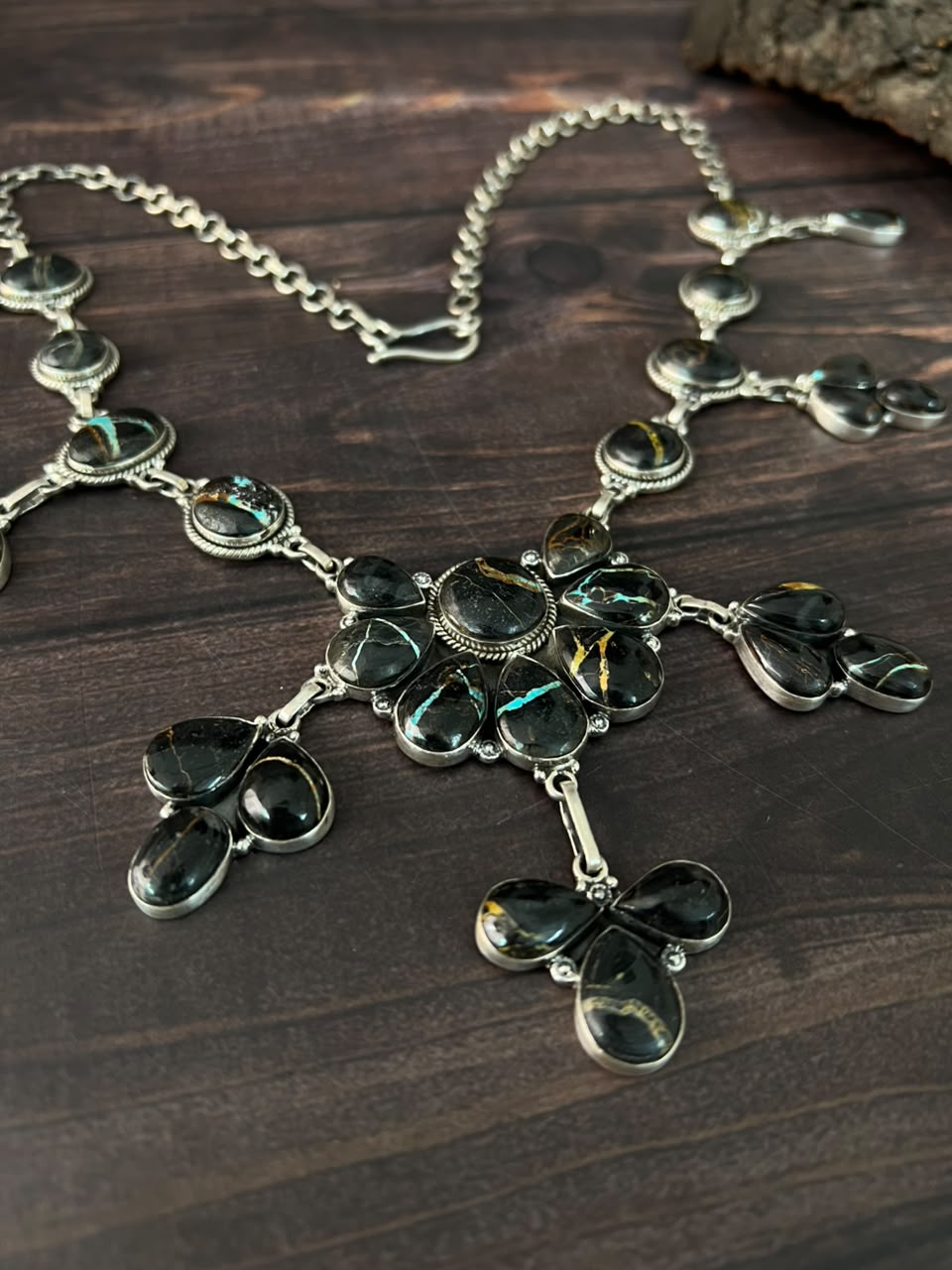 Handmade Sterling Silver Blackjack Turquoise Collection: Necklace Signed Nizhoni
