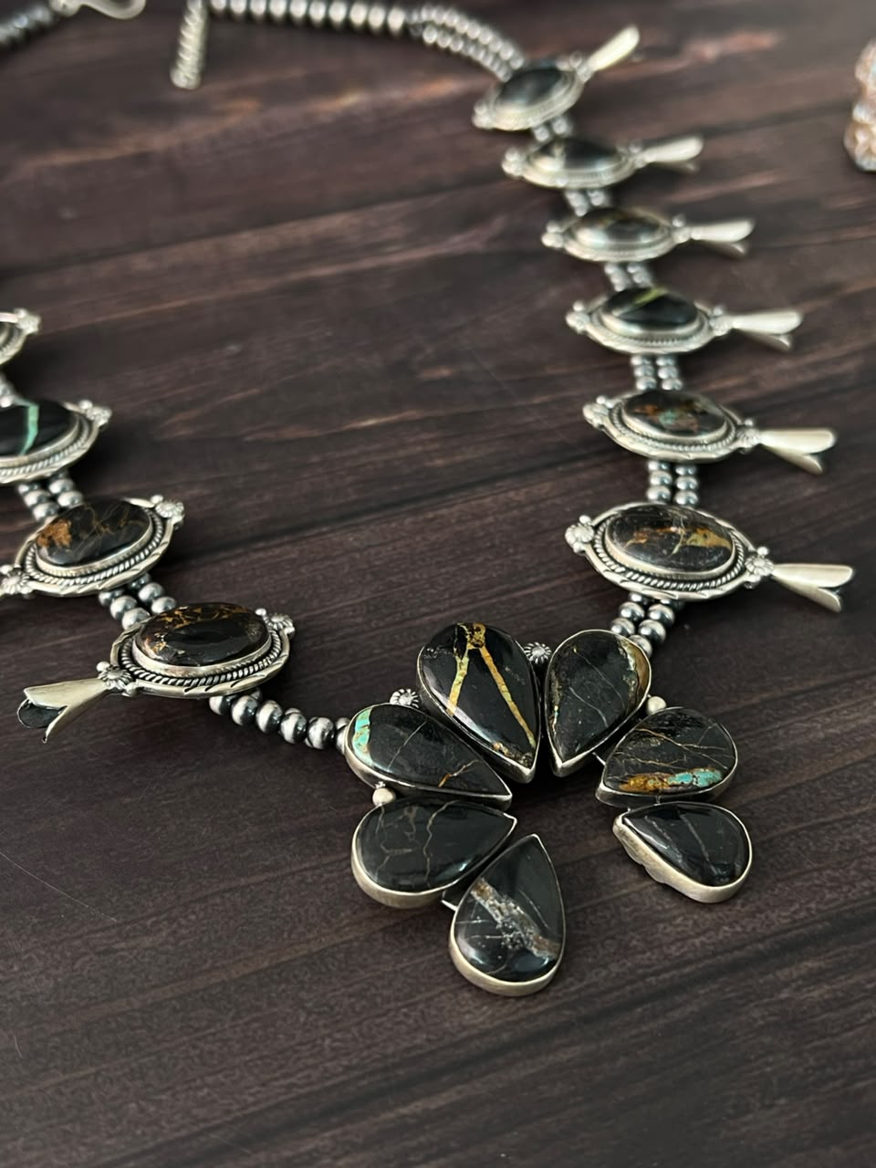 Handmade Sterling Silver Blackjack Turquoise Collection: Squash Blosso