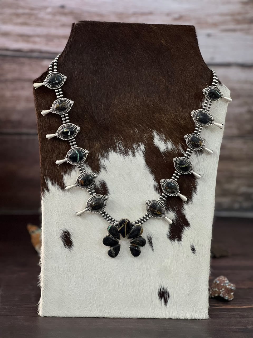 Handmade Sterling Silver Blackjack Turquoise Collection: Squash Blosso