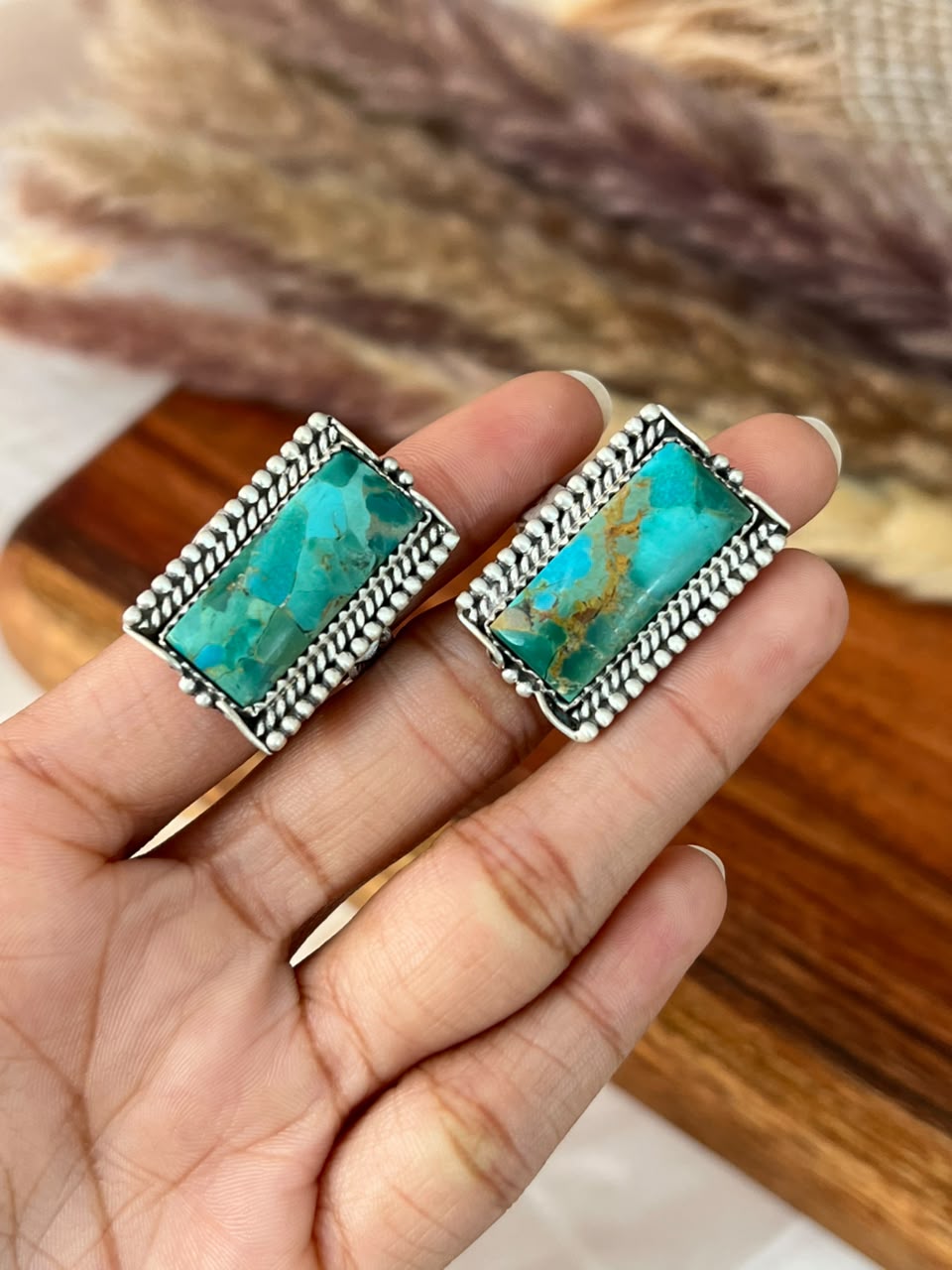 Handmade Sterling Silver Kingman Turquoise Adjustable Ring Signed Nizhoni