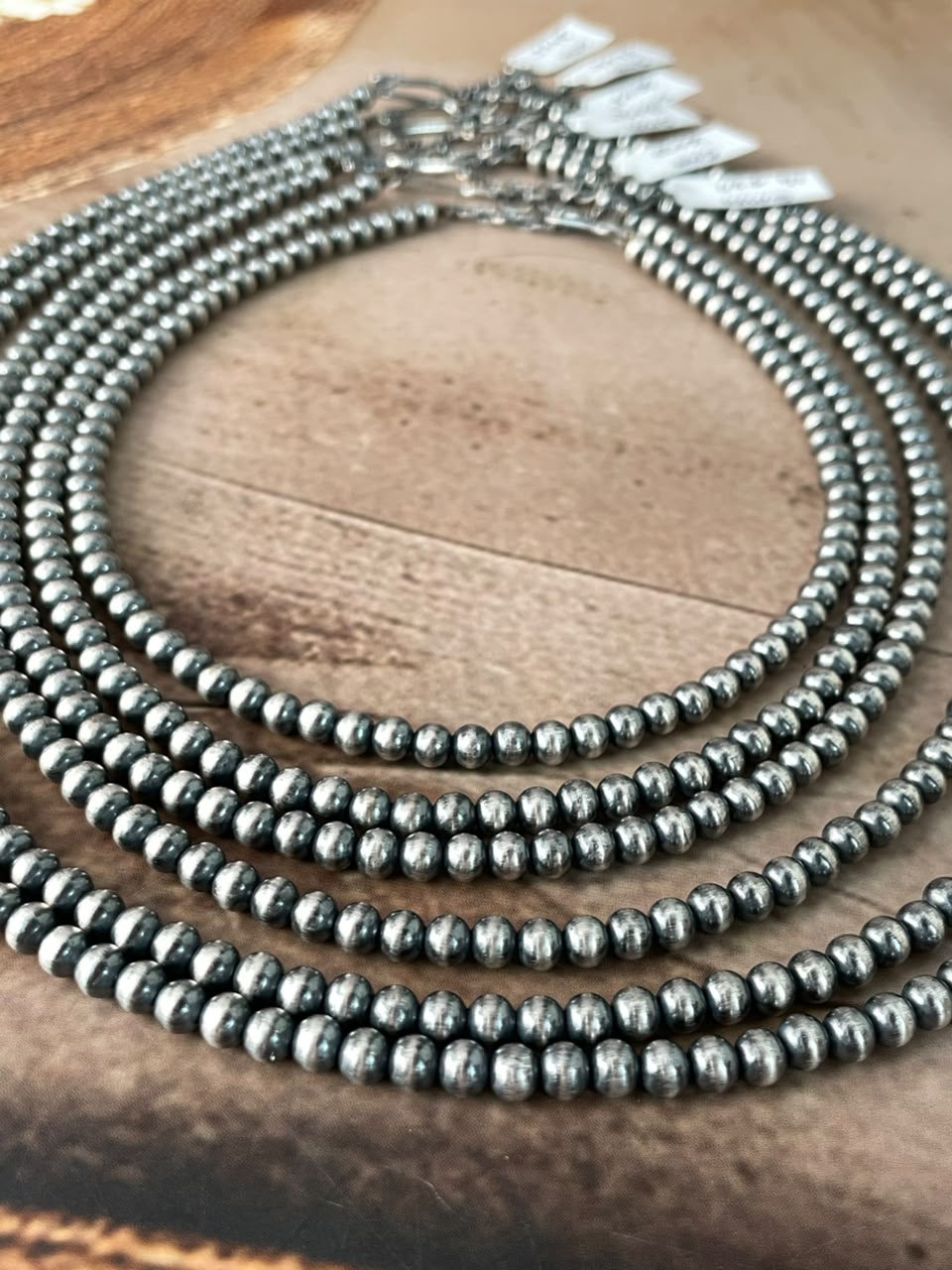 Handmade Nizhoni Silver Over Brass Plated 5MM Beaded Necklace (1)
