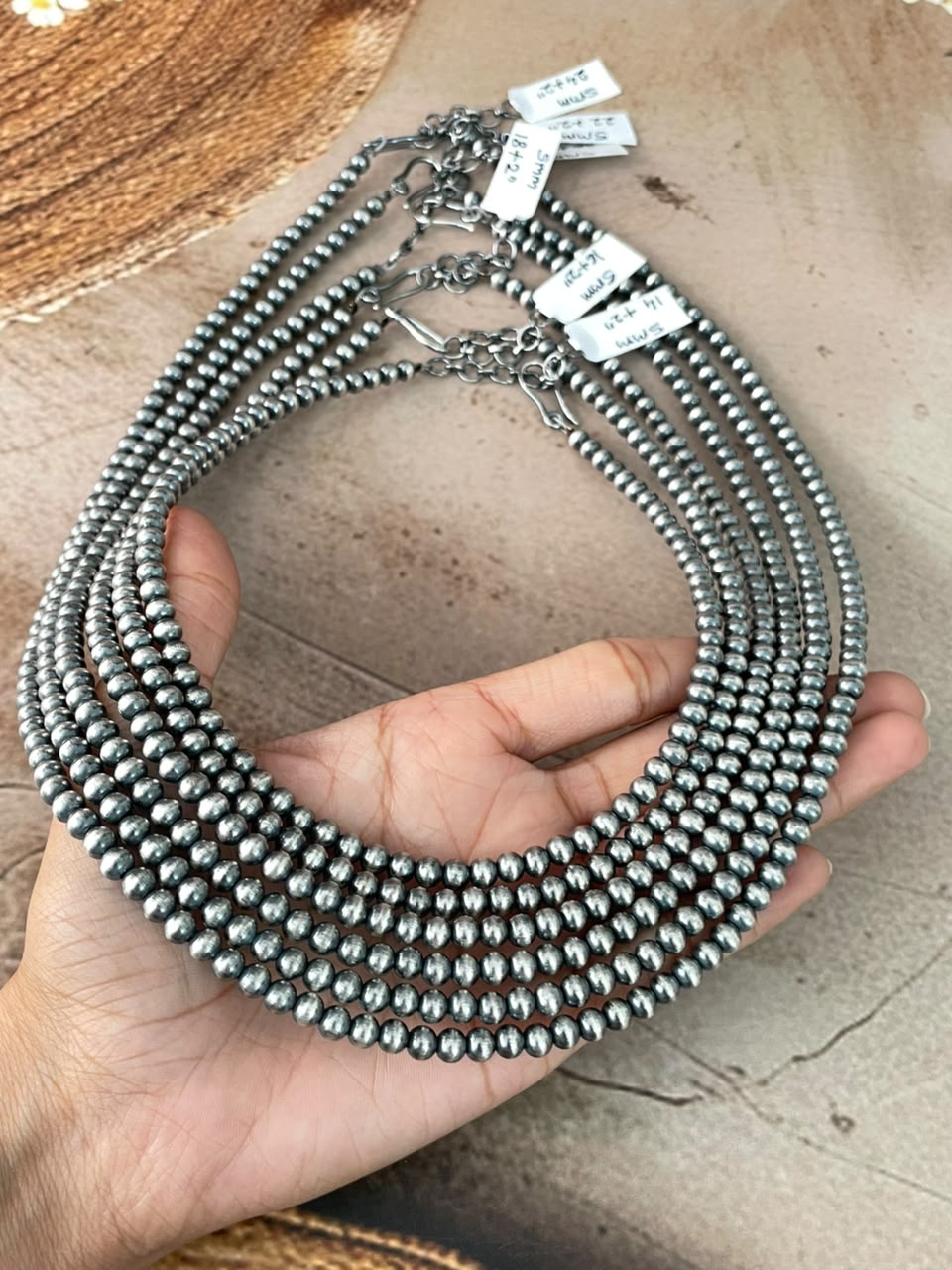 Handmade Nizhoni Silver Over Brass Plated 5MM Beaded Necklace (1)