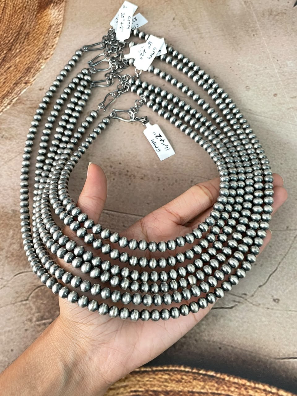 Handmade Nizhoni Silver Over Brass Plated 6MM Beaded Necklace (4)