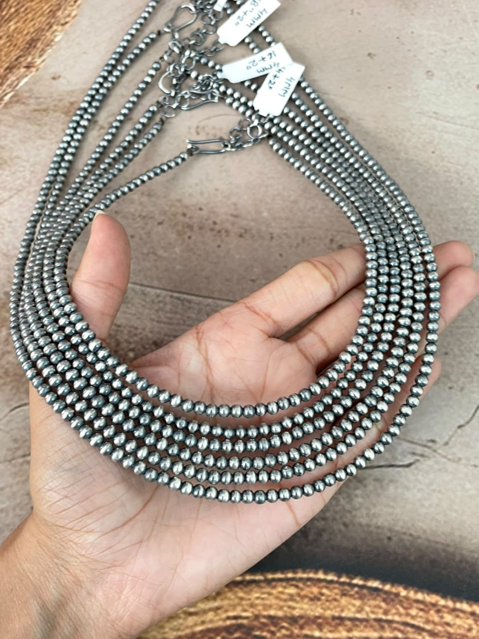 Handmade Nizhoni Silver Over Brass Plated 4MM Beaded Necklace (2)