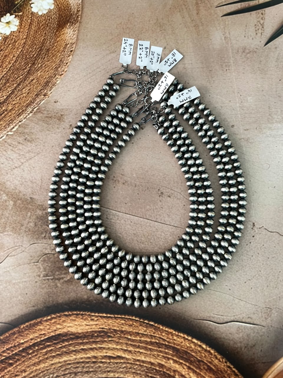 Handmade Nizhoni Silver Over Brass Plated 8MM Beaded Necklace (5)