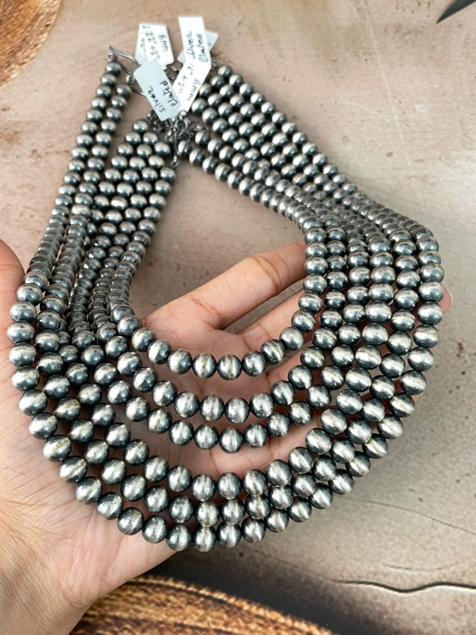 Handmade Nizhoni Silver Over Brass Plated 8MM Beaded Necklace (5)