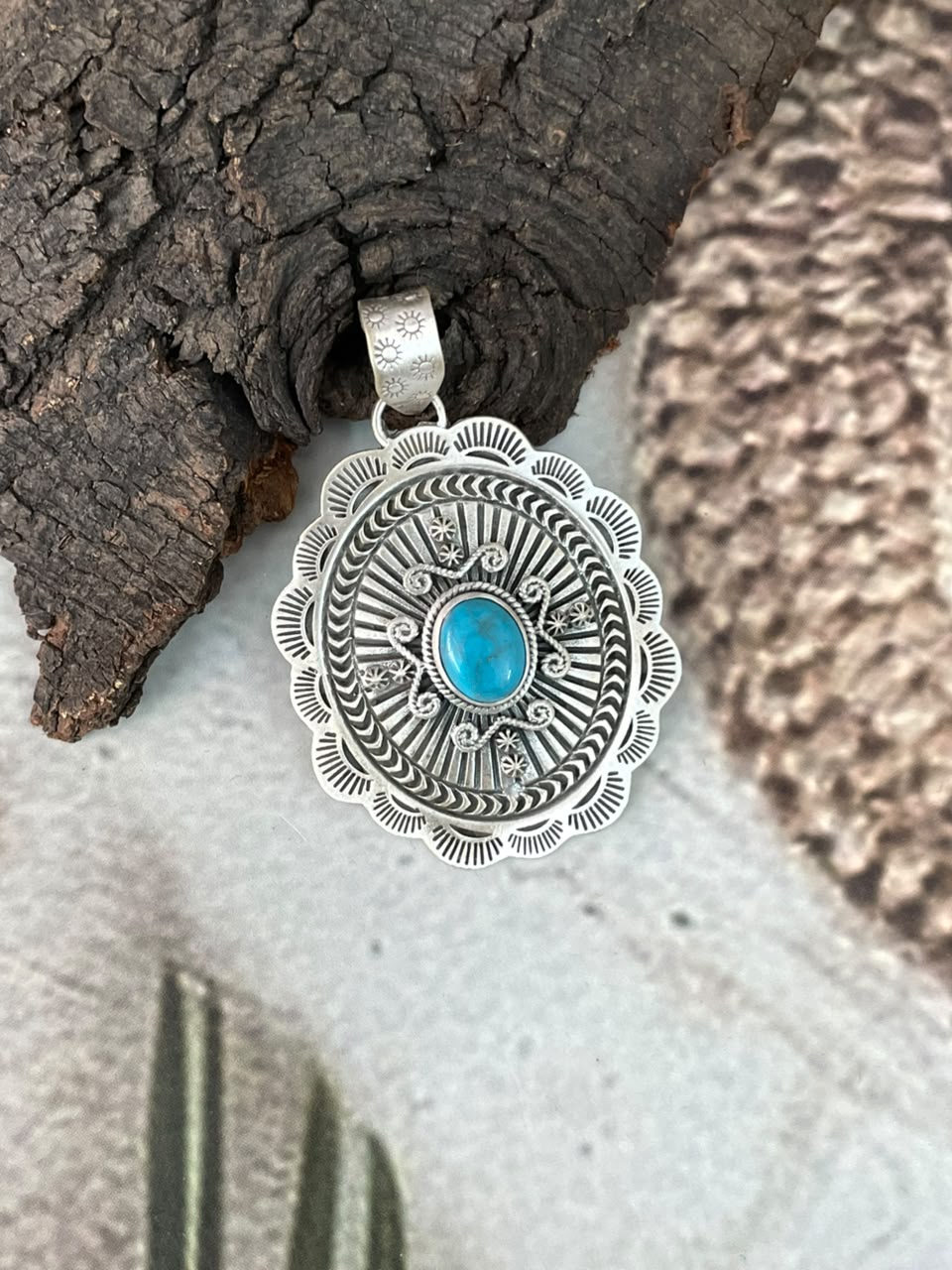 Handmade Sterling Silver Kingman Turquoise Pendant Signed Nizhoni (8)
