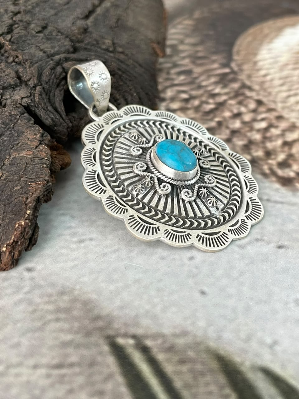 Handmade Sterling Silver Kingman Turquoise Pendant Signed Nizhoni (8)