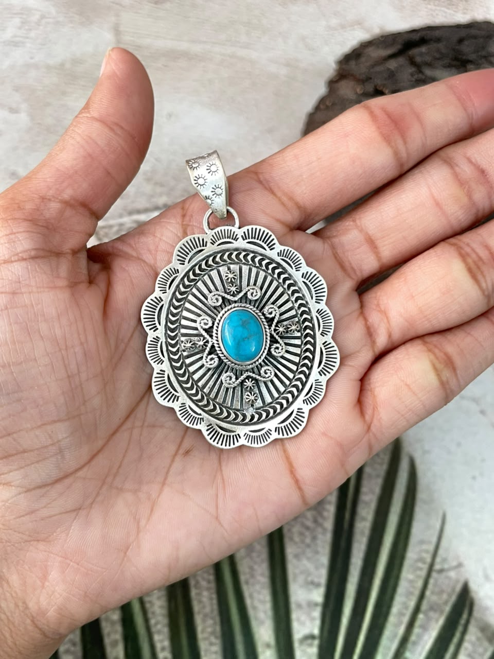 Handmade Sterling Silver Kingman Turquoise Pendant Signed Nizhoni (8)