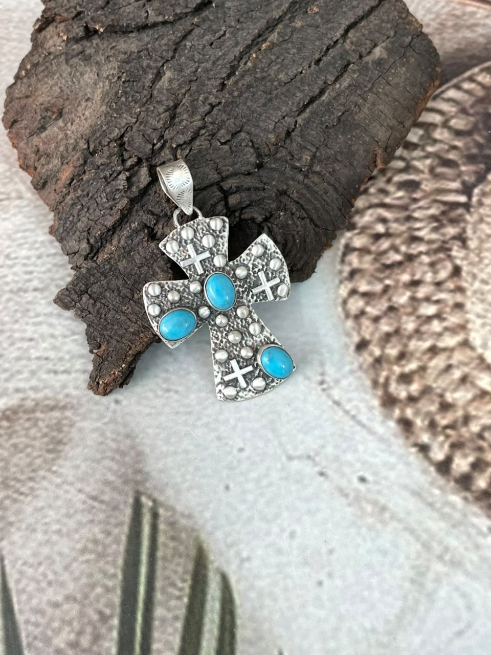 Handmade Sterling Silver Kingman Turquoise Cross Pendant Signed Nizhoni (4)