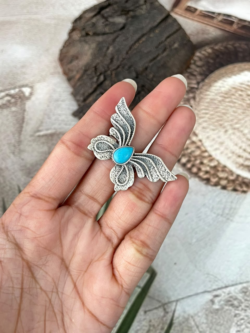 Handmade Sterling Silver Kingman Turquoise Butterfly Adjustable Ring Signed Nizhoni (7)