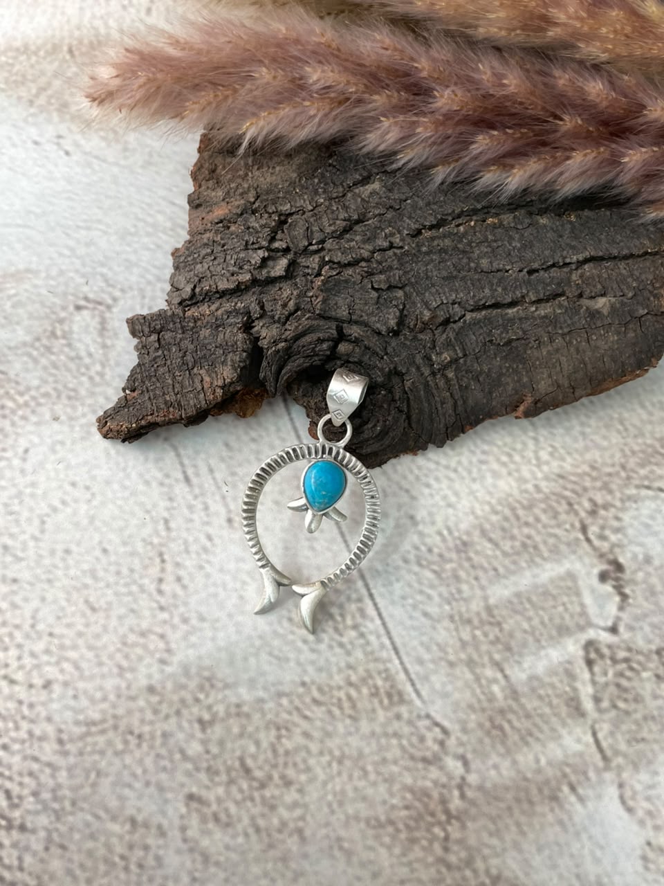 Handmade Sterling Silver Kingman Turquoise Naja Pendant Signed Nizhoni (6)
