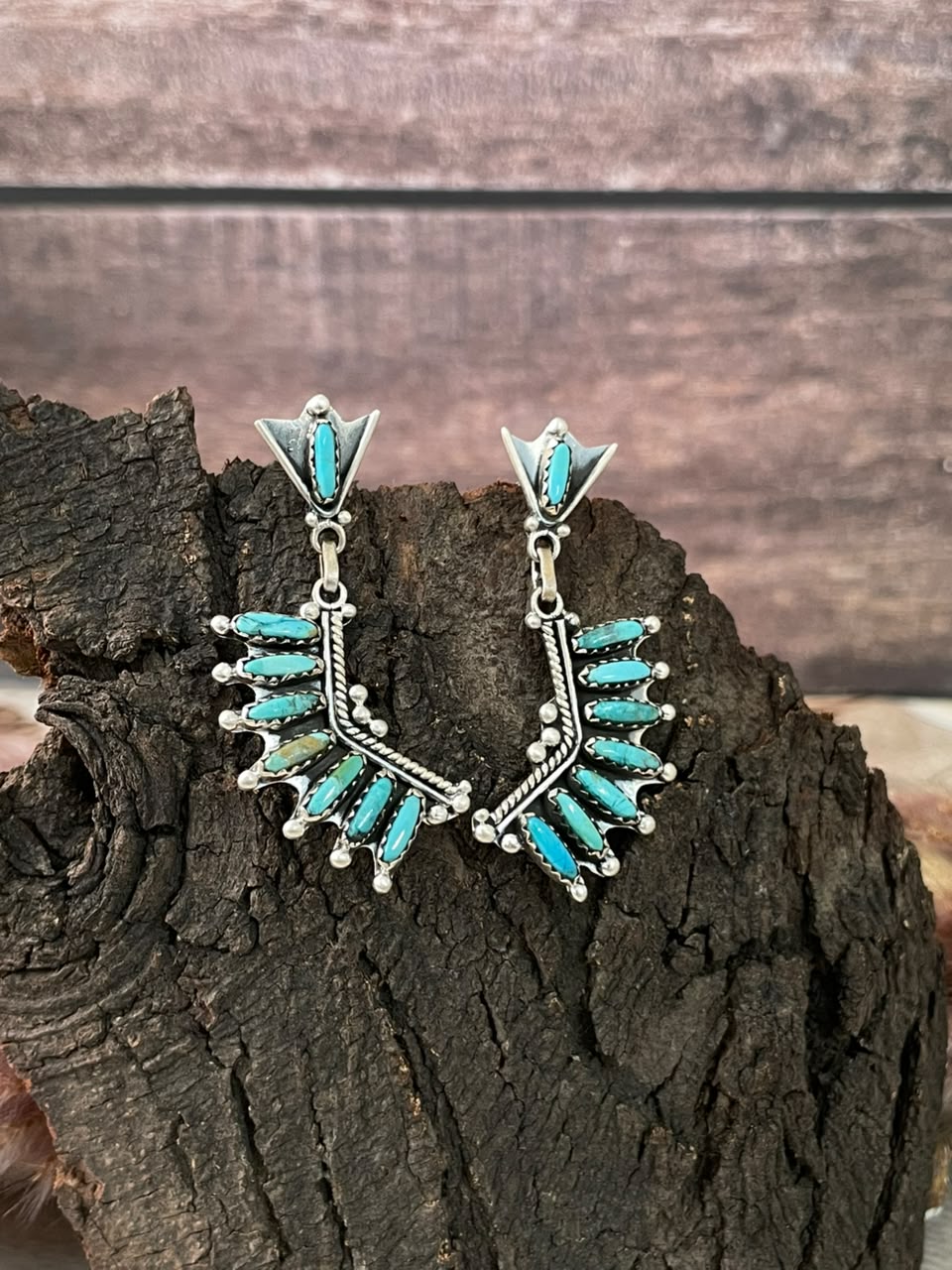 Handmade Sterling Silver Kingman Turquoise Post Dangle Earrings Signed Nizhoni