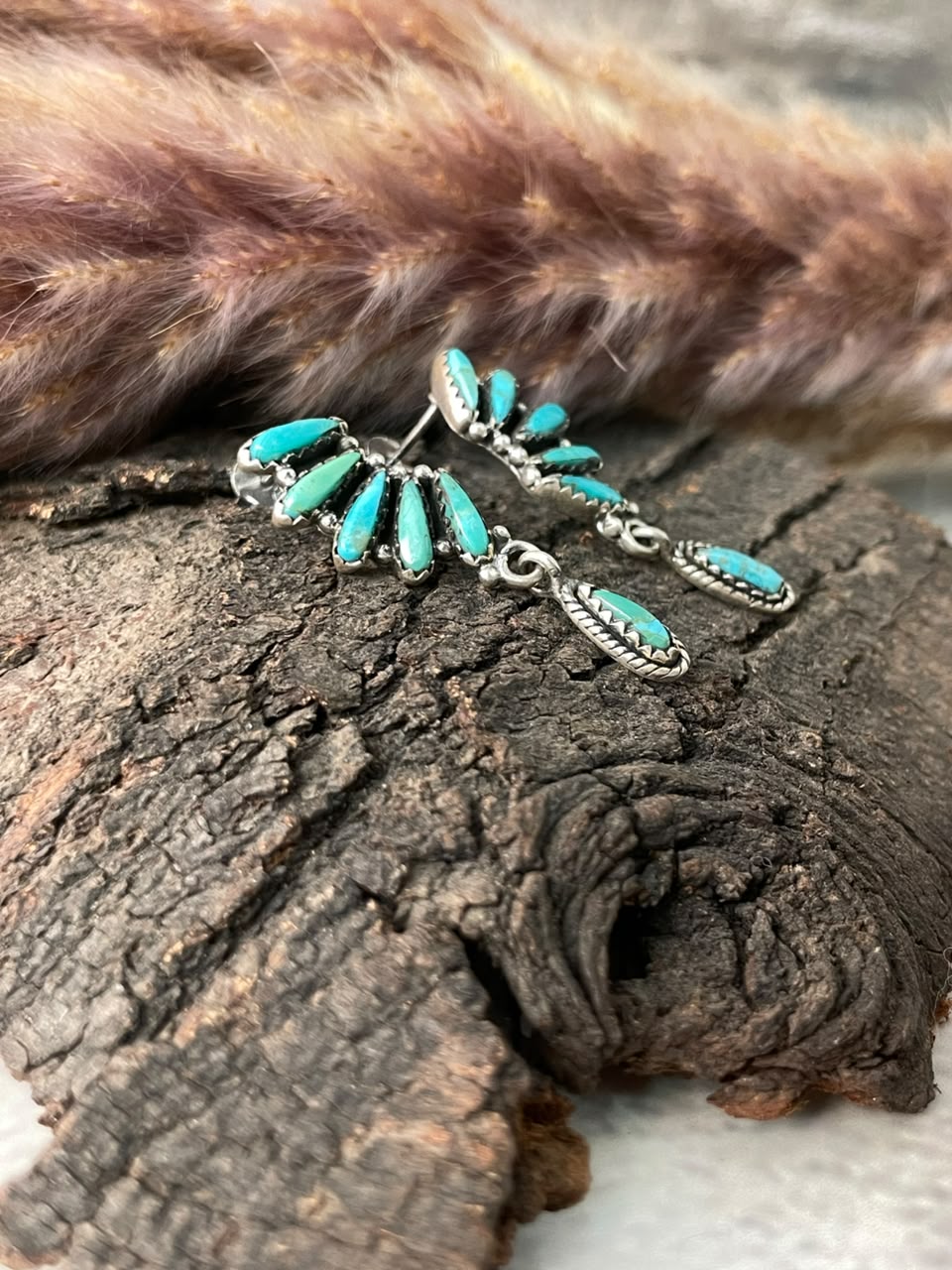Handmade Sterling Silver Kingman Turquoise Post Dangle Earrings Signed Nizhoni