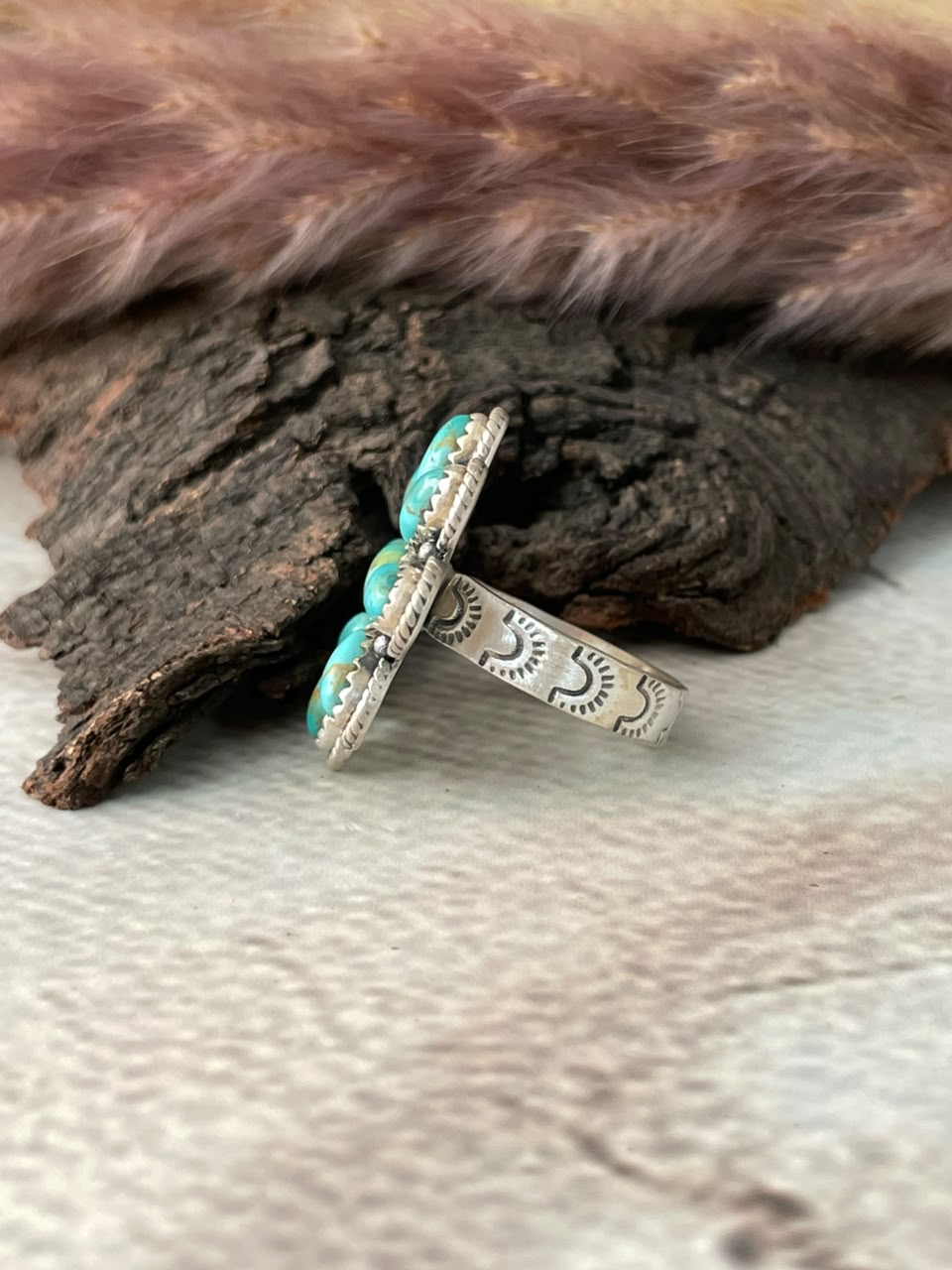 Handmade Sterling Silver Kingman Turquoise Adjustable Ring Signed Nizhoni