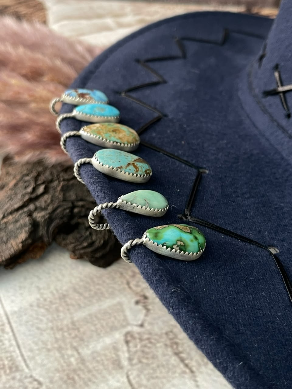 Handmade Sterling Silver Sierra Bella, Royston, Paloma, Number 8, Sonoran Mountain and Golden Hills Turquoise Hat Pin Signed Nizhoni