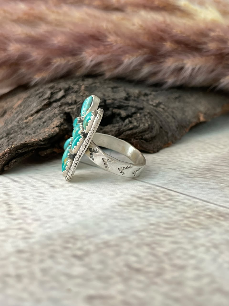 Handmade Sterling Silver Kingman Turquoise Adjustable Ring Signed Nizhoni