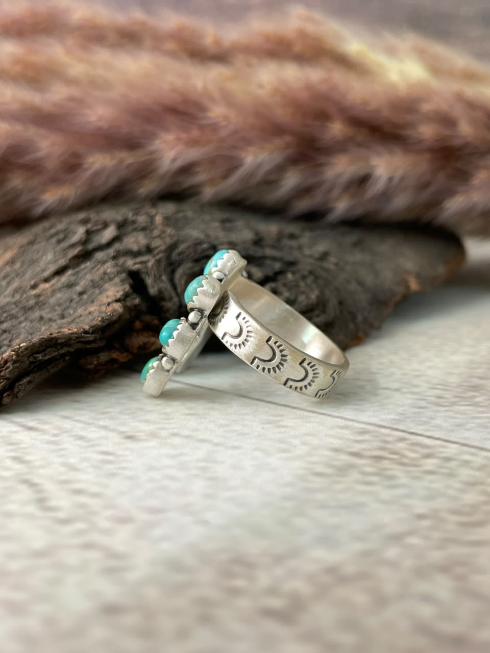 Handmade Sterling Silver Kingman Turquoise Naja Adjustable Ring Signed Nizhoni