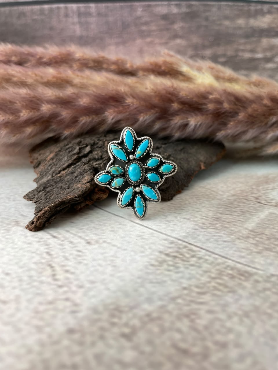 Handmade Sterling Silver Kingman Turquoise Adjustable Ring Signed Nizhoni