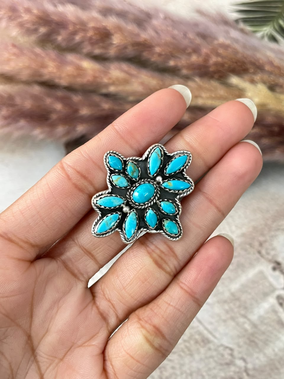 Handmade Sterling Silver Kingman Turquoise Adjustable Ring Signed Nizhoni