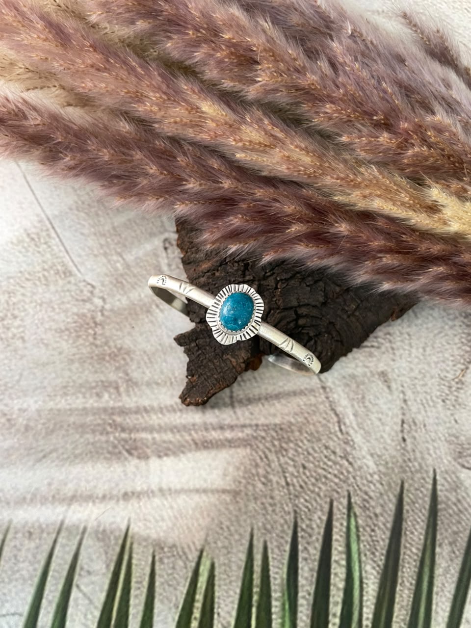 Handmade Sterling Silver Blue Kingman Turquoise Cuff Bracelet Signed Nizhoni