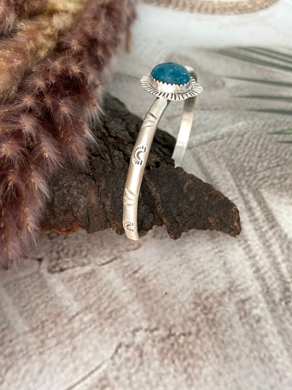 Handmade Sterling Silver Blue Kingman Turquoise Cuff Bracelet Signed Nizhoni